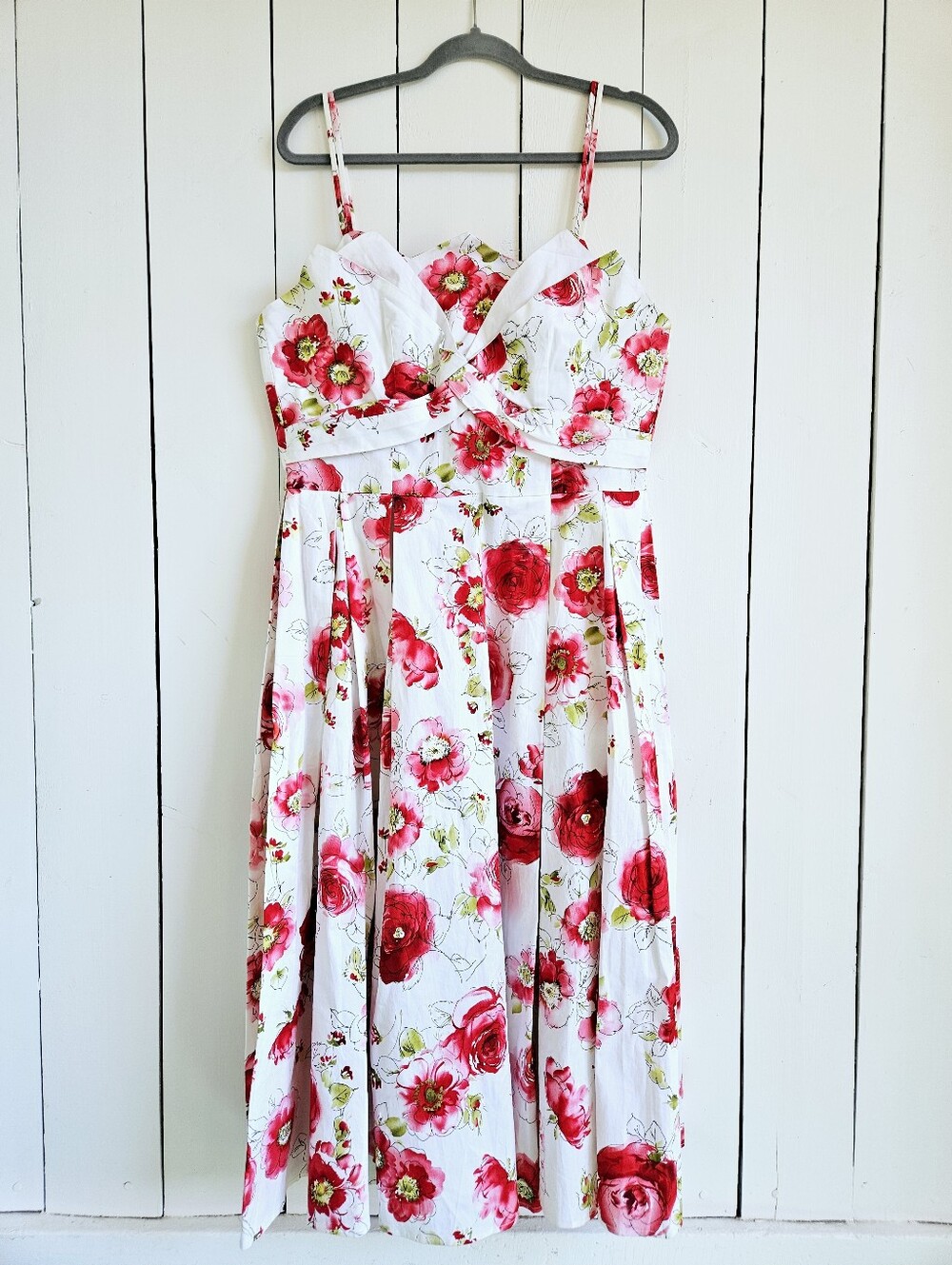 Unique Vintage Floral Print Sundress Size XL Roses Retro Style